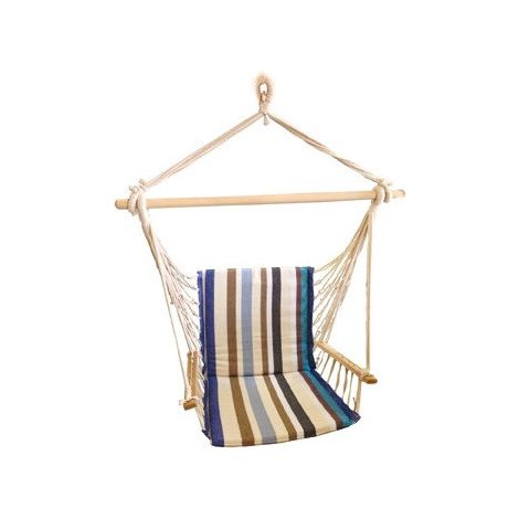 Hamaca suspendida Twist de poliéster y algodón 350 g/m² con reposabrazos de madera – interior/exterior
