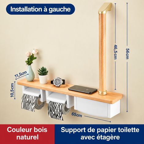 Porte-papier toilette couleur bois naturel double boîte à mouchoirs boîte de rangement et accoudoir accoudoir à droite 67 × 13 × 13 cm 2,25 kg – Livraison gratuite
