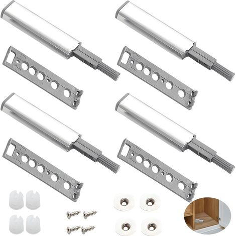 4 PCS Push to Open Aimant Poussoir, Poussoir Porte Placard Loquet Magnetique Amortisseur Porte Placard Fermeture Magnetique Armoire Fermeture Systeme pour Meuble et Tiroir Aimant Pousser en Aluminium (1/5)