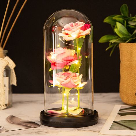 Ornement En Verre Avec Rose Artificielle - Bouquet De Fleurs Séchées Pour Bureau Décoration Intérieure Cadeau Pour Fête Des Mères Saint Valentin Anniversaire - 1 Pièce (1/5)
