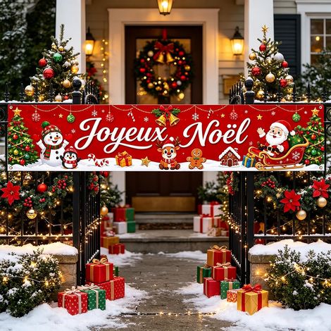 Deco Noel Exterieur Bannière Rouge Joyeux Noël Grand Format (1/5)