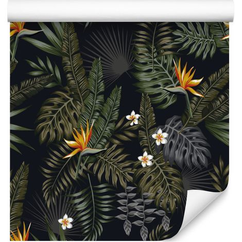 Papel pintado con estampado de hojas y flores tropicales para salón y dormitorio, 50x1000 cm. (1/5)