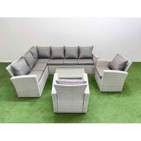Fimous 8 Seater Garden Outdoor PE Rattan Furniture Set Rattan Garden Sofa Set with 2 Chair Light Grey Mixed (1/5)