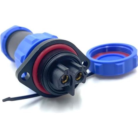 Connecteur Aviation Plug SP21 2 Broches sans Soudure 2 Trous Bride Aviation Plug IP68 étanche et Anti-poussière Aviation Plug pour Lampes extérieures 500 V 30 A (câble 12 AWG à sertir) (1/5)