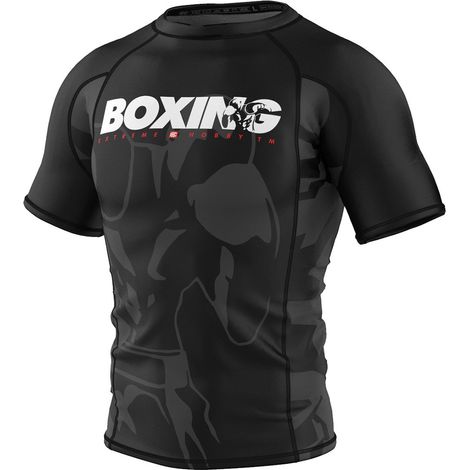 rashguard a maniche corte da uomo, taglia L, colore nero, ideale per la boxe.