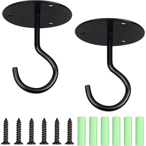 Lot de 2 crochets de plafond pour moustiquaire, crochets adhésifs pour lit superposé, crochets pour lit à baldaquin, avec vis et chevilles de montage en alliage, noir (1/4)