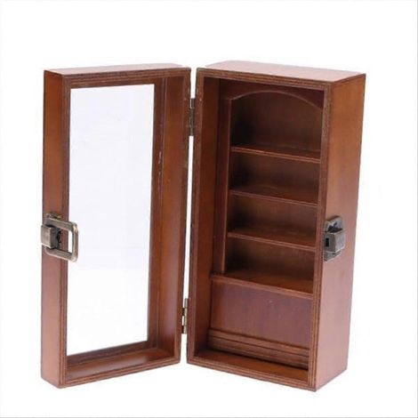 Bibliothèque miniature artisanale en bois massif, figurine décorative étagère à livres, statuette de rangement pour collection, présentoir bibliothèque rustique fait main (1/5)