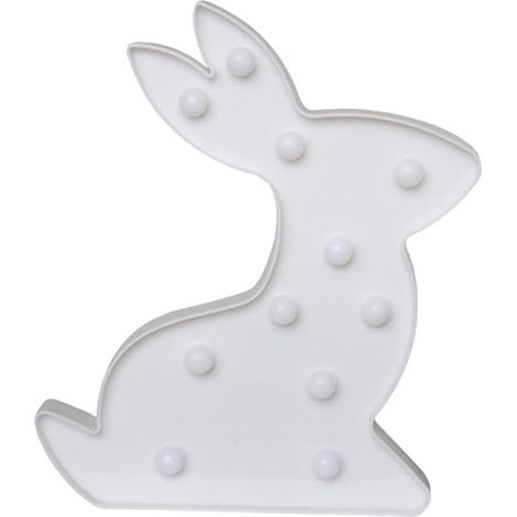 Veilleuse Led Lapin Décorative Plastique Blanc, Lumière Néon D’ambiance Sans Pile, Pour Fête Et Chambre, Lampe De Chevet Compacte Portable (1/5)