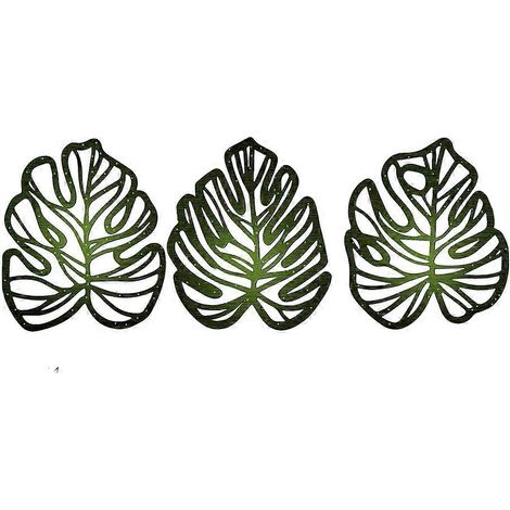 Décoration murale en bois avec feuilles de palmier, ensemble de 3 pièces, style tropical jungle, feuilles naturelles vertes en bois. (1/5)