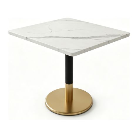 Table à manger rectangulaire 80x60 cm, en MDF et métal, blanc et noir, base dorée (1/5)