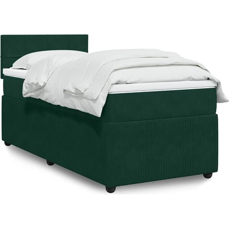 Cama box spring con colchón terciopelo verde oscuro 90x190 cm