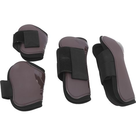 paire de guêtres pour tendons de cheval en PU élastique épais et réglable, avec crochet en nylon, marron, taille L (1/5)