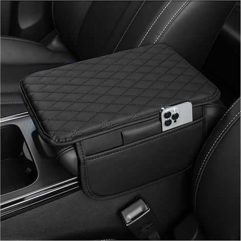 Copertura per console centrale migliorata, cuscino bracciolo in similpelle microfibra con 2 tasche portaoggetti, organizer universale per bracciolo auto (nero) (1/5)