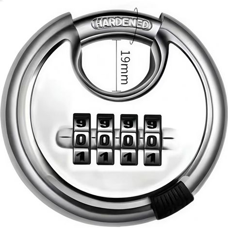 Cadenas rond à combinaison en acier inoxydable diamètre 70 mm antivol à disque pour porte d'entrepôt et autres accès avec 2 clés (1/2)