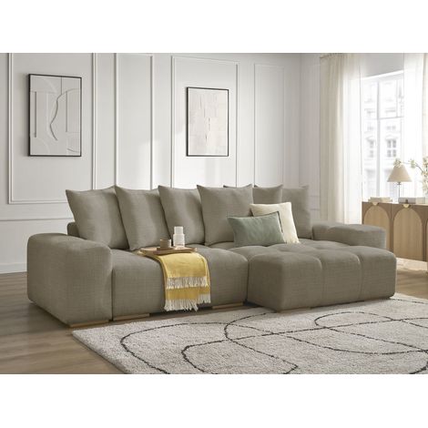 BOBOCHIC - Canapé d'angle réversible convertible coffre ANAKIN tissu texturé Réversible Taupe (1/5)