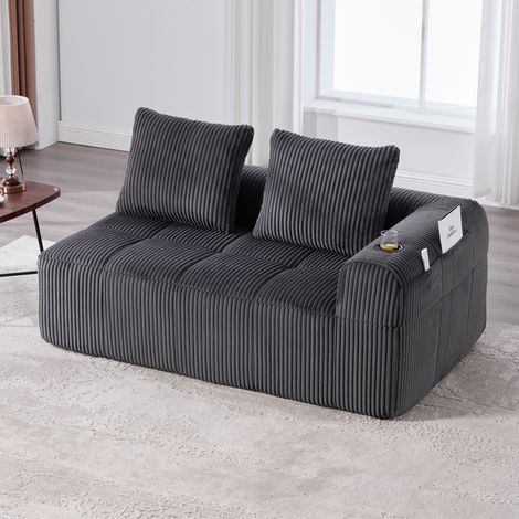 Sofá de 2 plazas 158x93x61 cm gris oscuro en pana acanalada con bolsillos laterales y portavasos (1/5)