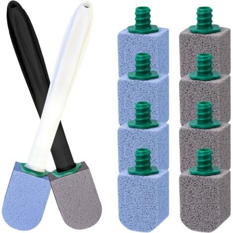 2 Poignées et 10 Recharges Pierre Ponce, Brosse Nettoyage Réutilisable, Pour Toilettes Cuisine Évier Lavabo (1/5)