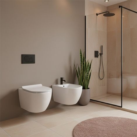 Pareja de Sanitarios Suspendidos Bent Rim – Inodoro + Bidé Rimless Blanco Brillo – Tapa Soft-Close (1/5)