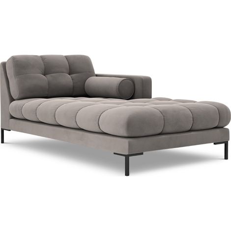 Méridienne droite en velours gris clair (1/5)