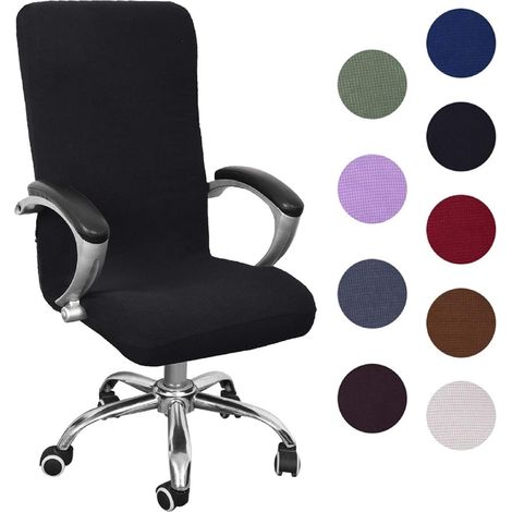 Housse universelle de chaise de bureau extensible en microfibre lavable, housse de fauteuil extensible, housse de fauteuil confortable pour chaise de direction - Noir (70-78 cm) L (1/5)