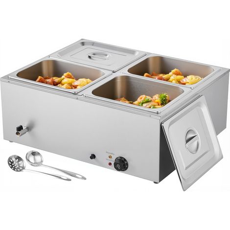 Chauffe-Plat Électrique à Vapeur 1500 W, Buffet Chauffant en INOX, Bain-Marie avec 4 Bacs de 1/2, Couvercle et Louches à Soupe et Perforées, pour Servir Buffet en Libre-Service Restauration (1/5)