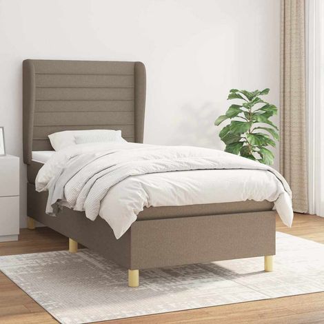 Cama box spring con colchón tela gris taupe 100x200 cm (1/5)