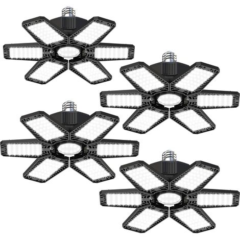 4 Pièces Éclairage LED Garage 185W, 6+1 Panneau Ajustable, 18500LM 6500K, Pour Atelier, Entrepôt, Sous-sol (1/5)