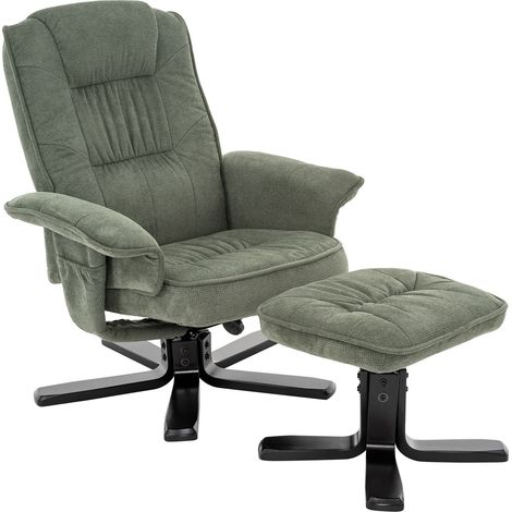 Idimex – Fauteuil relax inclinable 135° avec repose-pieds – Tissu doux vert/noir – Dossier pivotant 360° – Poches de rangement latérales