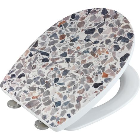Wenko 24270100 Sedile WC Terrazzo High Gloss con abbassamento Automatico, Fissaggio igienico Fix-Clip, Multicolore (1/5)