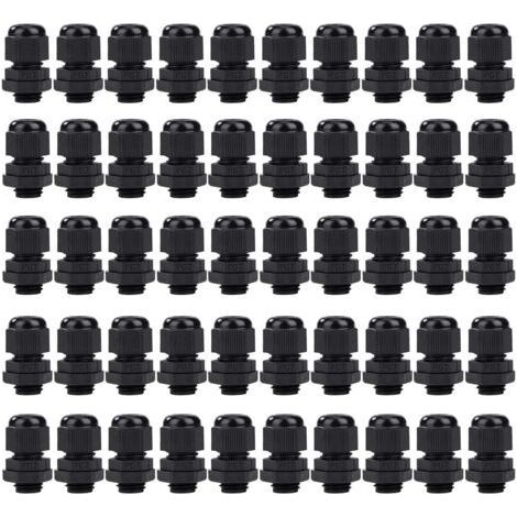 FENOPLASTICAPresse-Étoupes en Nylon Glandes de Câbles Étanches Réglables PG7 Connecteur de Câble pour la Maison Jardin Éclairage d'extérieur Câble 3,5~6,5mm Noir 50PCS (1/5)