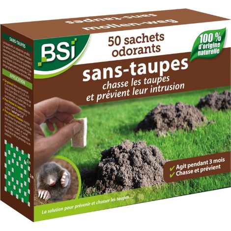 Répulsif taupes 50 sachets odorants 100m² – Action préventive 3 mois – 100% d'origine naturelle – Sans danger pour animaux – BSI