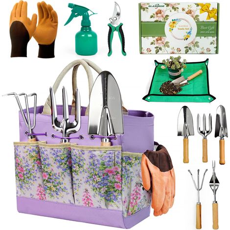 Kit de Jardinage Robuste 10 pièces en Acier Inoxydable avec sécateur Gants et Sac de Rangement idéal pour Femmes et Hommes Un Cadeau Parfait pour Les jardiniers (1/5)