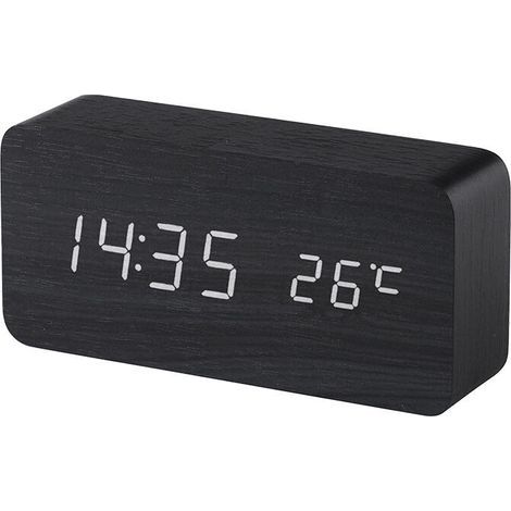 (Black) Wooden Digital Alarm Clock with LED Sound Control, Dual USB Battery Powered, Silent Wooden Clock with LED, Home Decorations