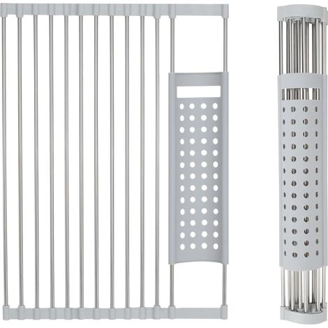 Scolapiatti arrotolabile e pieghevole in acciaio inox da banco per riporre piatti, frutta e verdura sul piano di lavoro (grigio, 46 x 33 cm)
