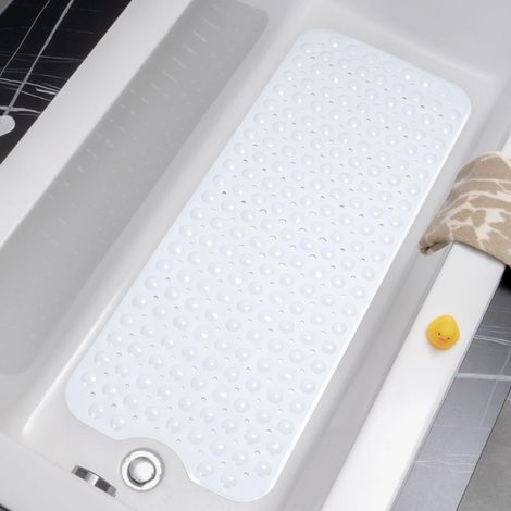 Tapis de bain antidérapant, 101 x 40 cm, résistant à la moisissure et lavable en machine, sans BPA, blanc (1/5)