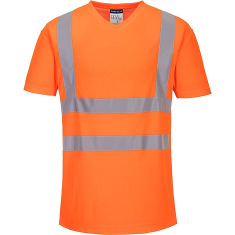 V-Ausschnitt T-Shirt mit seitlichen Einsätzen aus luftiger Mesh in Farbe: Orange Größe XXL - Portwest