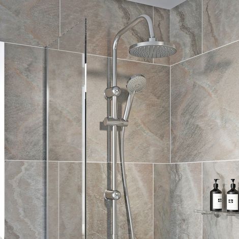 Round Shower Riser Kit Chrome Dual Shower Heads Adjustable Overhead Bathroom