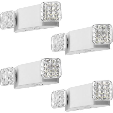 Mophorn Paquete de 4 luces de emergencia para negocios, con batería de respaldo, lámparas LED, compatibles con CA 120/277V, diseño con dos cabezales ajustables, autonomía de 90 minutos, blanco (1/5)