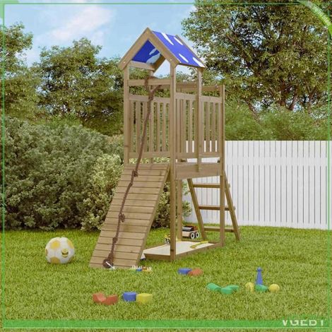 Aire de jeux d'extérieur - Modèle 3279069 - Bois de pin imprégné - Plateforme 90 cm - Mur d'escalade avec corde (1/5)