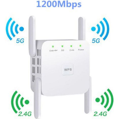 Ripetitore WiFi 1200 Mbps Dual Band 5 GHz e 2,4 GHz Copertura fino a 2000 piedi quadrati 4 antenne ad alto guadagno (1/3)