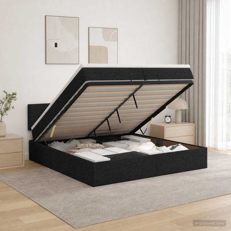 vidaXL Lit coffre avec matelas et LED Noir 200 x 200 cm Tissu (1/5)
