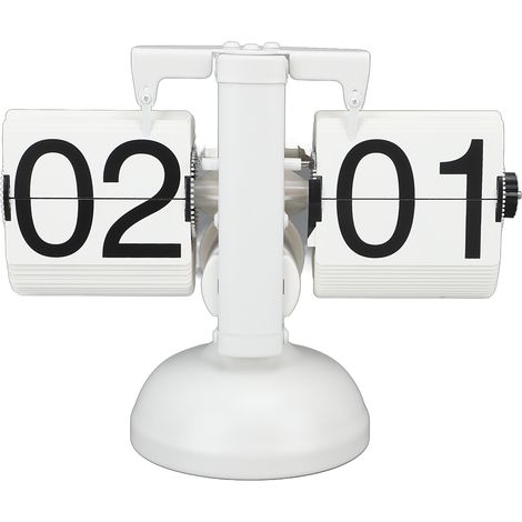 Horloge à chiffres retournables, grands chiffres, alimentée par piles, acier inoxydable 304, horloge de table rétro à chiffres retournables pour maison, bureau, 24 heures, tout blanc (1/5)