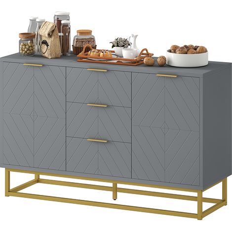 Buffet de salon avec 3 tiroirs, 2 portes et étagère réglable, meuble d'appoint anti-basculement, 120 x 40 x 76 cm, gris (1/5)