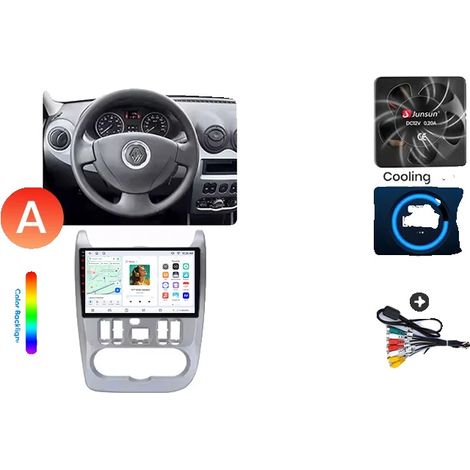 Radio para coche, pantalla táctil, reproductor de audio, compatible con Dacia / Renault Logan 1 y Sandero 1 y Duster 1 2004-2015, navegación GPS Android con ventilador de refrigeración incorporado, V7 (1/2)