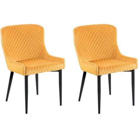 Set di 2 Sedie da Pranzo Imbottite in Velluto Giallo Trapuntato Solano