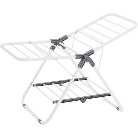 Petit Étendoir à Linge, Séchoir Pliable à 2 Niveaux, Gain de Place, en Métal, pour Petits Vêtements, Serviettes, Salle de Bain, Balcon, 44 x 101 x 54 cm, Blanc Nuage LLR504W01 (1/5)