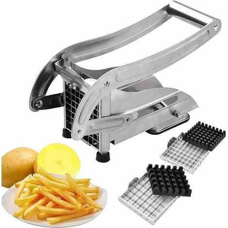 Pommes-Frites-Schneider aus Edelstahl – Gemüse- und Kartoffelschneider mit 2 zusätzlichen Klingen (1/4)