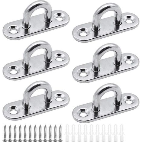 Piastre ad occhiello in acciaio inox da 5 mm – Confezione da 6 pezzi per montaggio a parete, sospensione (sedie, tende da sole) e accessori per imbarcazioni.