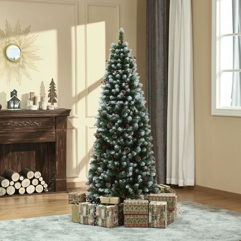 Árbol de Navidad Artificial de 180cm 618 Ramas Bayas y Piñas Puntas Nevadas Decoración Navideña de Interior Verde (1/4)