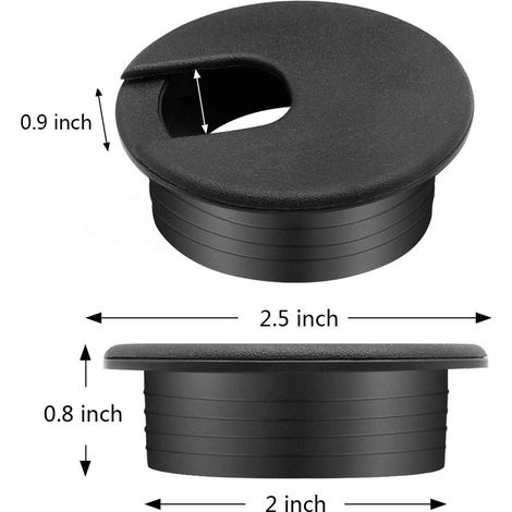 Lot de 10 passe-câbles noirs de 5 cm (2 pouces) pour bureau - Protection des trous pour fils et câbles pour la gestion des câbles au bureau (1/4)